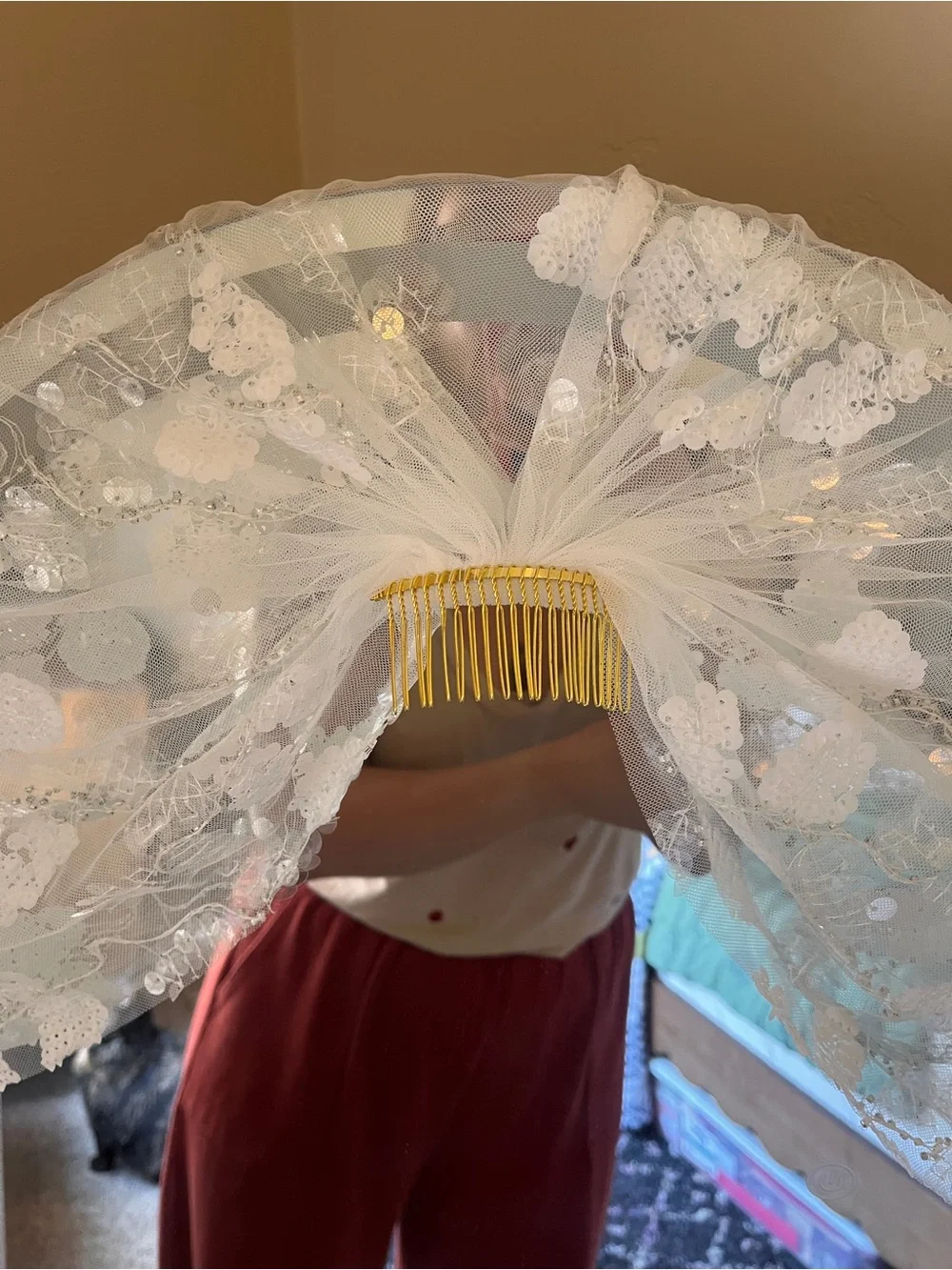30” Embellished Floral Lace Bridal Veil in Ivory